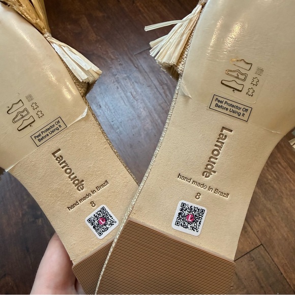 NEW Larroude Ivy Fringe Flat Sandals - Tan Raffia Sz 8 - Picture 6 of 8